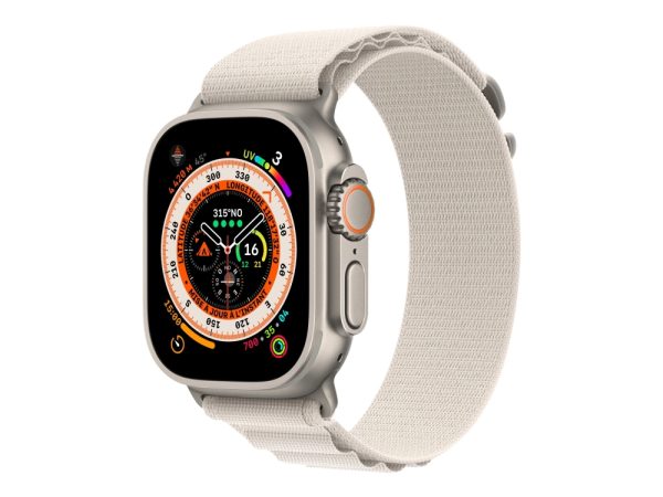 Apple Watch Ultra - 49 Mm - Titanium - Ja Smart Ur Med Alpine Loop - Tekstil - Stjernelys - Båndstørrelse: S - 32 Gb - Wi-Fi, Lte, Uwb, Bluetooth - 4