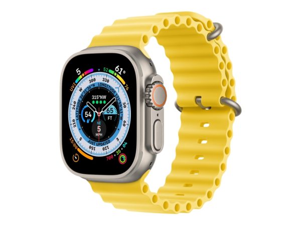 Apple Watch Ultra - 49 Mm - Titanium - Smart Ur Med Ocean-Bånd - Fluoroelastomer - Gul - Håndledsstørrelse: 130-200 Mm - 32 Gb - Wi-Fi, Lte, Uwb, Blu