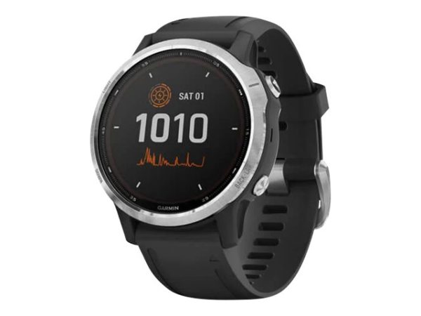 Garmin Fenix 6S Solar - 42 Mm - Sølv - Sportsur Med Bånd - Silikone - Sort - Håndledsstørrelse: 108-182 Mm - Display 1.2" - 64 Mb - Bluetooth, Ant+ -