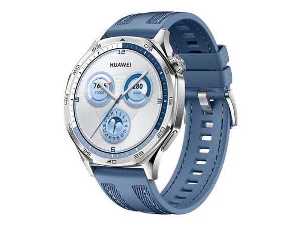 Huawei Watch Gt 5 - 46 Mm - Rustfrit Stål - Smart Ur Med Vævet Rem - Fluoroelastomer, Nylon - Blå - Håndledsstørrelse: 140-210 Mm - Display 1.43" - N