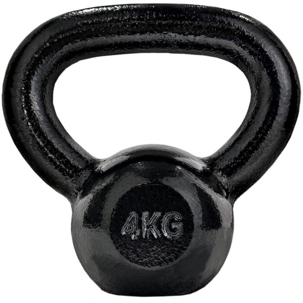 Kettlebell - 4 kg, støbejern, sort