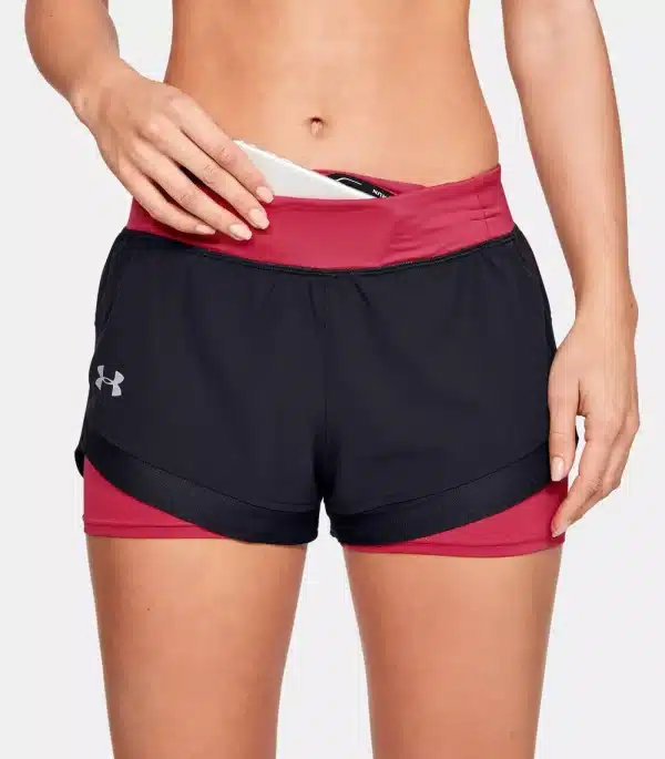 Kvinders Under Armour Qualifier Speedpocket 2-in-1 løbeshorts - Black and Red L