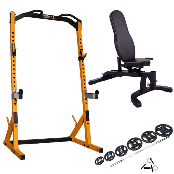 Powertec - Half Rack træningssæt m. 95 kg 50 mm PU vægtsæt - Yellow