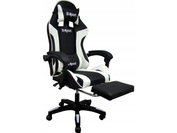 R-Sport Gaming-Lænestol K4 R-Sport White &Amp Black Med Fodstøtte + Massageapparat