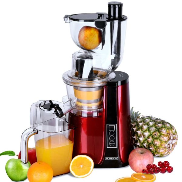 Slowjuicer inkl. 2 beholdere 81 mm åbning 2 niveauer omvendt funktion 500 W elektrisk vitaminvenlig frugt og grøntsag køkken juicer