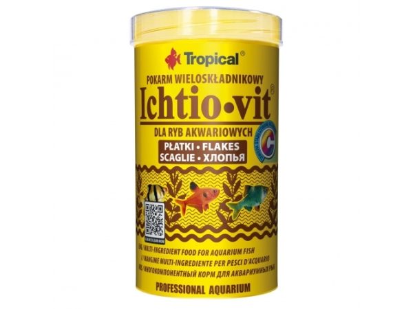 Tropical Ichtio-Vit, Akvariefisk, Tør Fiskefoder, Sprød, Vitamin A, Vitamin C, Vitamin D3, Vitamin E, Kobber, Jod, Jern, Magnesium, Molybdenum, Selen