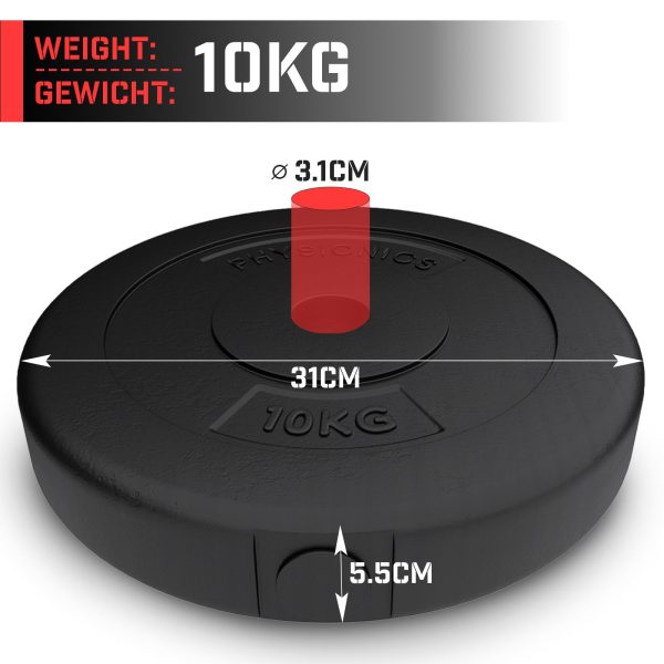 Vægtskiver - 2x10 kg, Ø31 mm, plastik, sorte