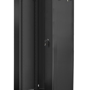 Lanberg WF01-6427-10B Rack Cabinet 19" Wall Mount 27U 600x450mm (Flat Pack) Glass Door Black RAL9004