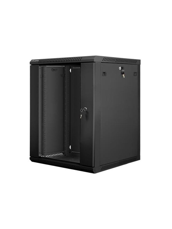 Lanberg WF01-6615-10B Rack Cabinet 19" Wall Mount 15U 600x600 (Flat Pack) With Glass Door Black