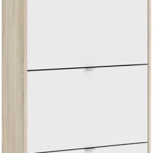 Askepot skoskab hvidt og ege look med 4 vippelåger og plads til 24 par sko.