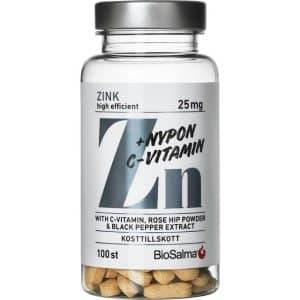 BioSalma Zink 25mg + C-Vitamin and Nypon 100 stk