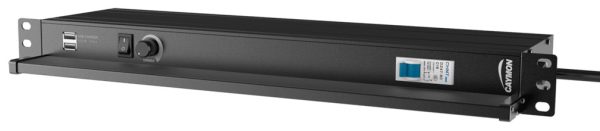 Caymon PSR429G/B Rack strømskinne med Sikring, Lys og USB Port - 19"/1unit