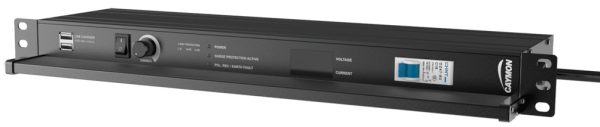 Caymon PSR529G/B Rack strømskinne med Sikring, Display, Lys og USB Port - 19"/1unit