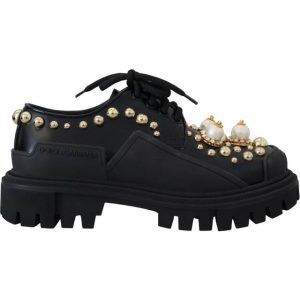 Dolce & Gabbana Black Leather Trekking Derby Embellished Shoes EU36/US5.5