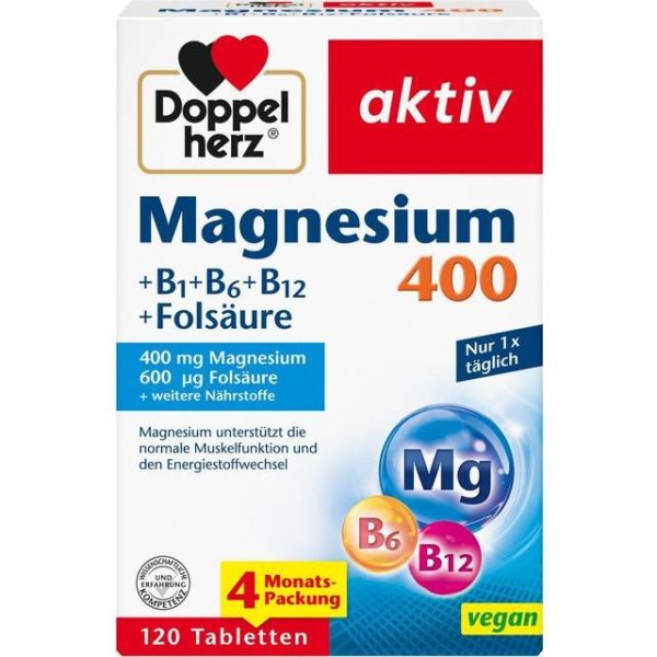 Doppelherz Magnesium 400+B1+B6+B12+Folsäure Tabletten Vegane Tabletten 120 Stk.