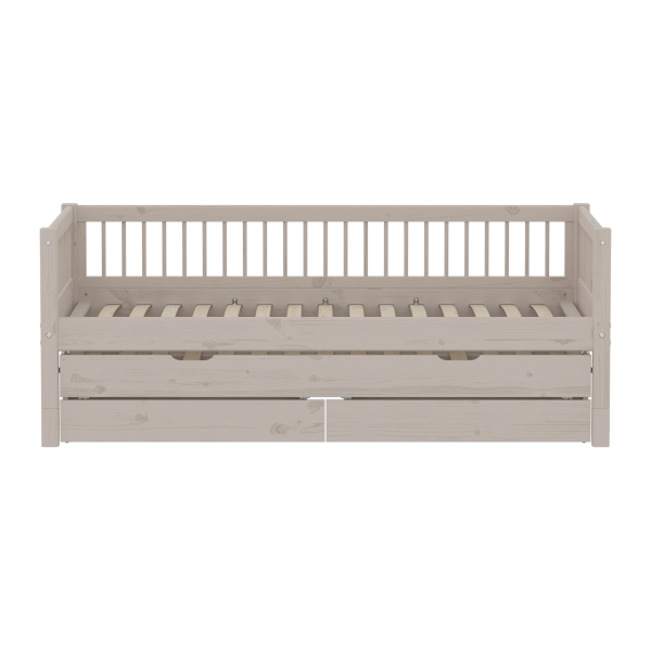 FLEXA CLASSIC daybed med krydsriller, gæsteseng og opbevaring, 90x200 cm, Grey Washed 210.0 cm x 81.0 cm x 100.0 cm Grey Washed Pine
