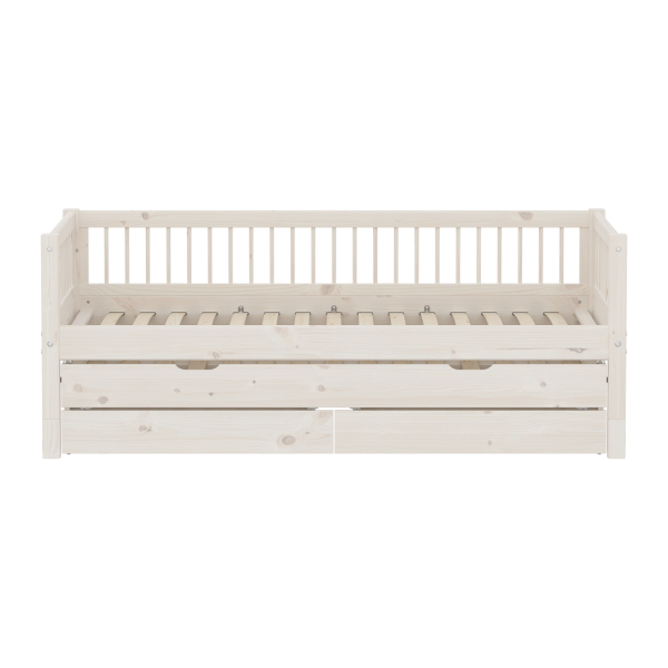FLEXA CLASSIC daybed med krydsriller, gæsteseng og opbevaring, 90x200 cm, White Washed 210.0 cm x 81.0 cm x 100.0 cm White Washed Pine