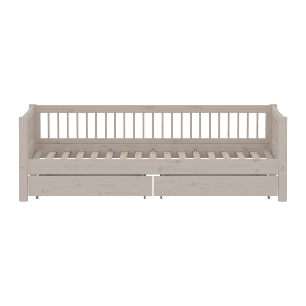FLEXA CLASSIC daybed med krydsriller og opbevaring, 90x200 cm, Grey Washed 210.0 cm x 66.5 cm x 100.0 cm Grey Washed Pine