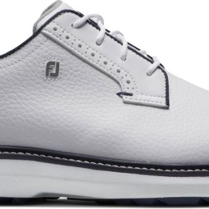 Footjoy Traditions Blucher Vandtætte Herre Golfsko Uden Spikes - White/White/Navy - Str. 39 Normal