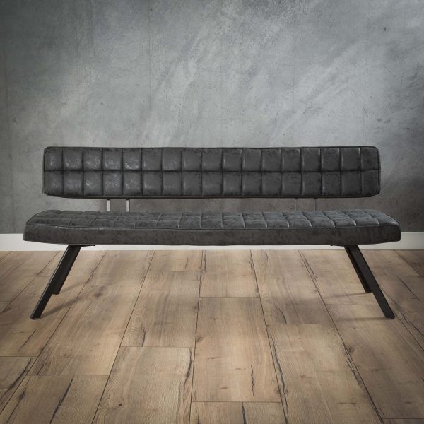 Fuzzy - Bænk, stål og læderlook, 180 cm.