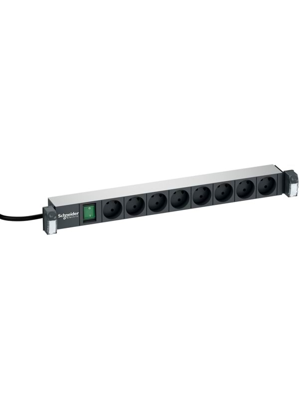 LK Actassi 19'' powerpanel 8 stik 2 pol med jord og afbryder 1HE, koksgrå