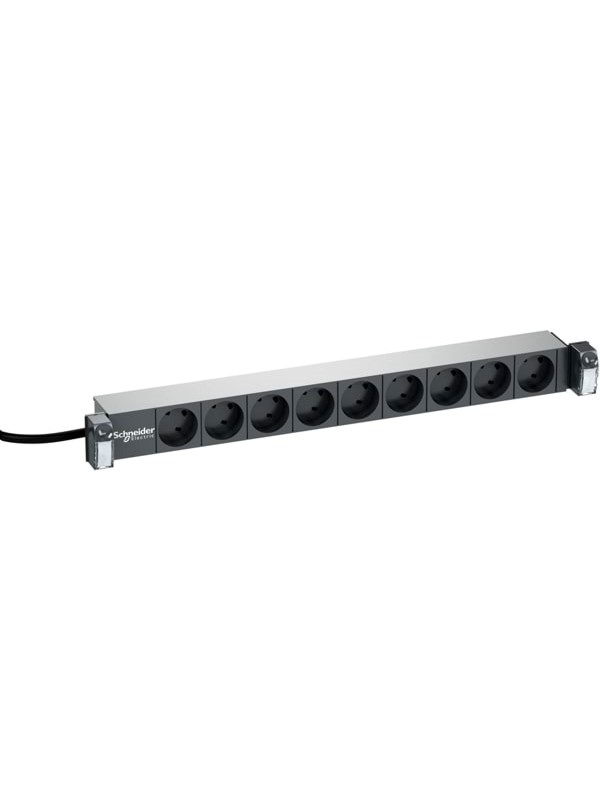 LK Actassi 19'' powerpanel 9 stik 2 pol med jord 1HE, koksgrå