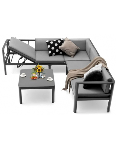 Loungesæt med bord i aluminium og polyester - Antracit/Grå