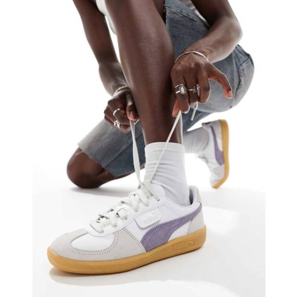 Puma Palermo Hvide og lilla lædersneakers
