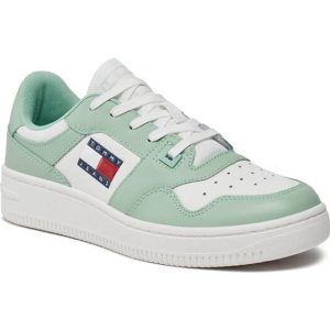 Tommy Hilfiger Essential Retro Leather Basketball Trainers JADESTONE GREEN
