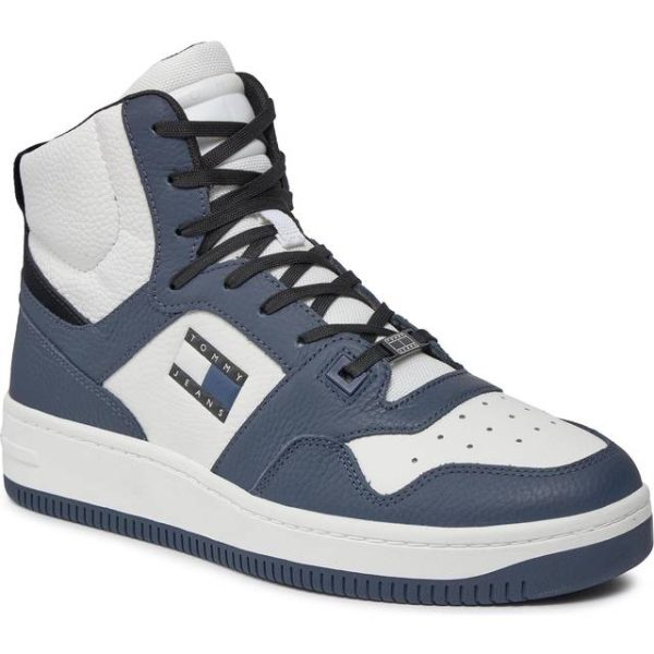 Tommy Hilfiger Retro Leather Basketball Mid-Top Trainers NAVY