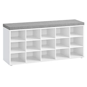 VASAGLE bænk, m. grå hynde og 15 rum til sko - hvid spånplade (105x30)
