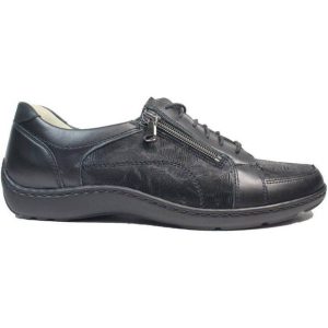 Waldläufer 4.5 Adults' Henni 496042 311 001 Black Nubuck/Leather Womens Wide Fit Lace Up Shoes