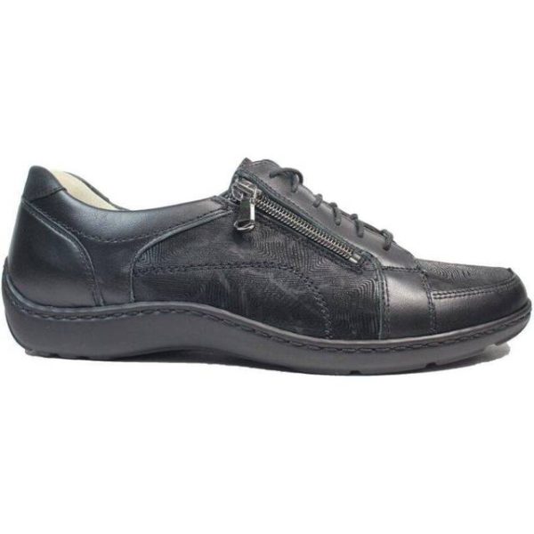 Waldläufer 4.5 Adults' Henni 496042 311 001 Black Nubuck/Leather Womens Wide Fit Lace Up Shoes