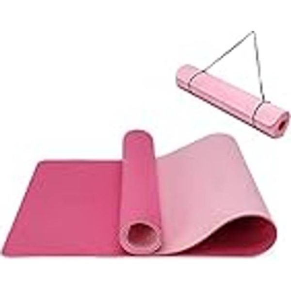 Yogamatte rutschfest und umweltfreundliche TPE Sportmatte mit Tragegurt Gymnastikmatte für Pilates, Workout Fitnessmatte 183 x 61 x 0.6 cm Pflaume-Rosa