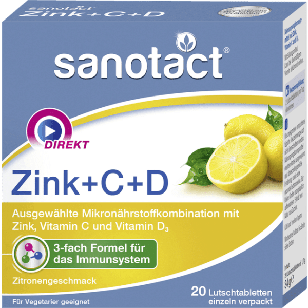 sanotact Zink + C + D Zitronengeschmack 20 Lutschtabletten