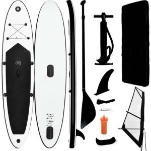 vidaXL Oppusteligt paddleboard med sejl sort og hvid