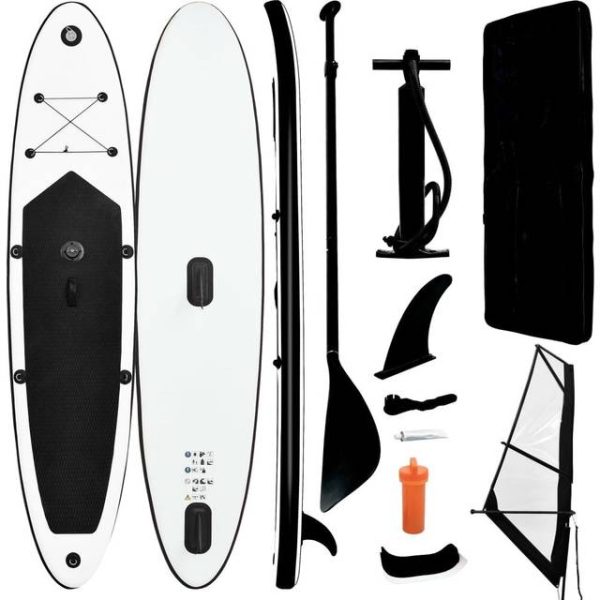 vidaXL Oppusteligt paddleboard med sejl sort og hvid