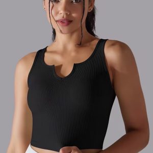 Crop top v-hals / med indbygget bh Black - Small / Black