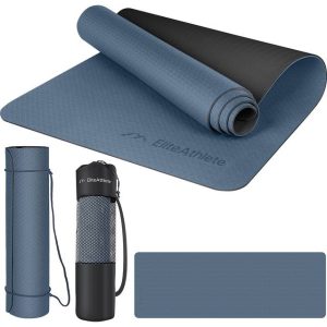 EliteAthlete Yogamatte Sportmatte Fitnessmatte Gymnastikmatte gepolstert & rutschfest für Fitness, Pilates Yoga Matte 183 cm x 61 cm x 0.6 cm Trainingsmatte inkl. Transportgurt Tasche Dunkelblau