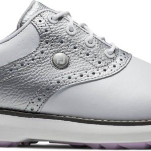 Footjoy Traditions Vandtætte Dame Golfsko Uden Spikes - White/Silver/Pur - Str. 36 1/2 Normal