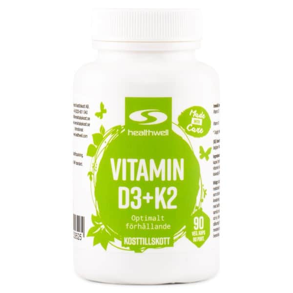 Healthwell D3+K2 Vitamiini , 90 kapsler