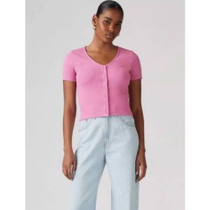 Levi's Croptop Med Ribber Og Knapper - Lyserød