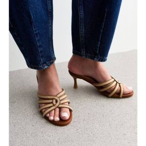 New Look New Look Women's Wide Fit Camel Raffia Look Kitten Heel Sandals - Camel