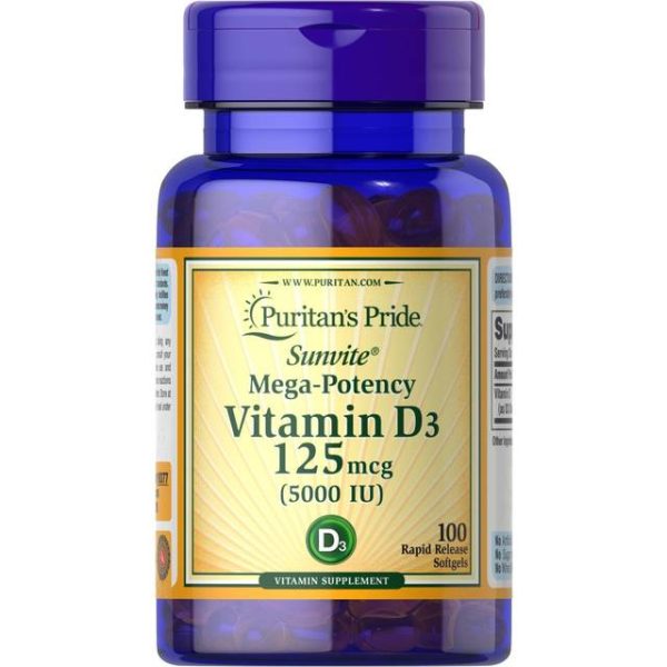 Puritan's Pride Mega-Styrke Vitamin D3 125 mcg 100 Bløde Kapsler