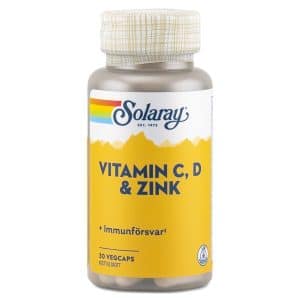 Solaray Vitamin C, D & Zink, 30 kapsler