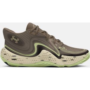Under Armour Spawn 6 Mid Camo Basketball Shoes - Taupe Dusk/Black/Retro Green