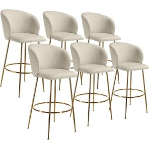 tectake Luana Med Rygstøtte Velour Look Creme Guld 6 Stk Barstol