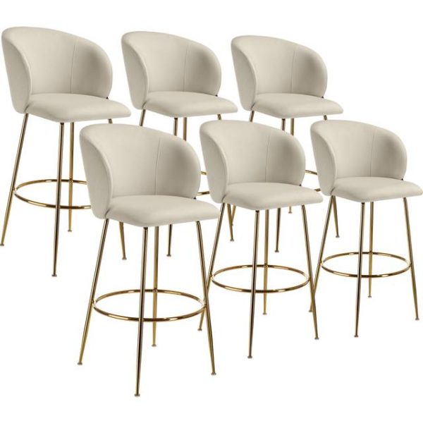 tectake Luana Med Rygstøtte Velour Look Creme Guld 6 Stk Barstol