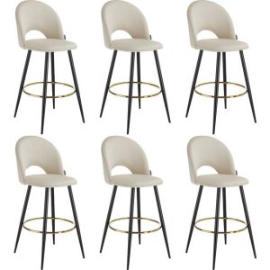 tectake Sachel Med Rygstøtte Velour Look Creme Sort 6 Stk Barstol