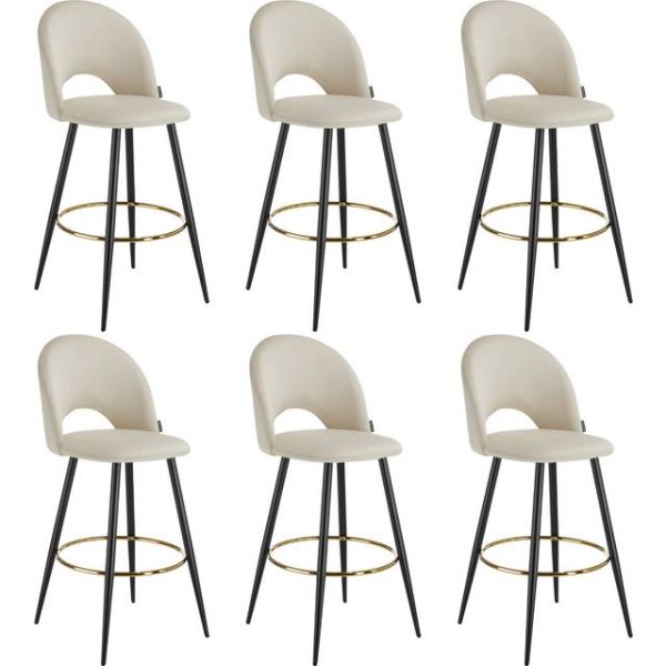 tectake Sachel Med Rygstøtte Velour Look Creme Sort 6 Stk Barstol